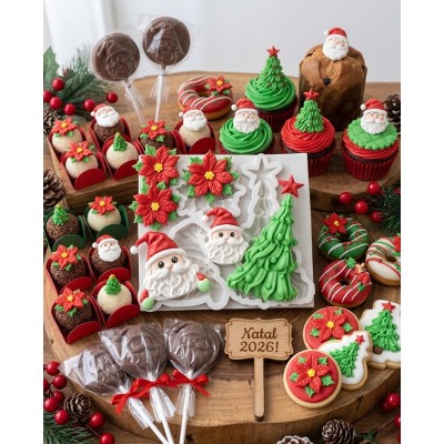Molde de Silicone Trio Natalino Encantado 2467 Confeitaria e Biscuit