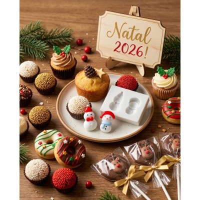Molde de Silicone Confeitaria Dois Bonecos de Neve Natal 2301