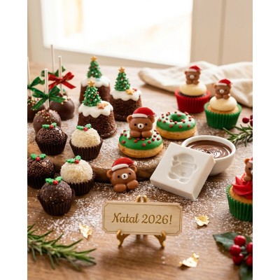 Molde de Silicone Confeitaria Carinha Urso com Gorro Noel 2300