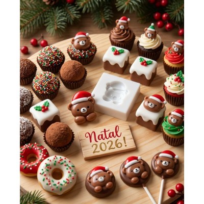 Molde de Silicone Confeitaria Carinha Urso com Gorro Noel 2300