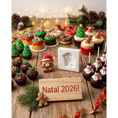 Molde de Silicone Confeitaria Carinha Urso com Gorro Noel 2300