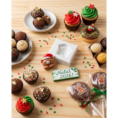 Molde de Silicone Confeitaria Carinha Urso com Gorro Noel 2300