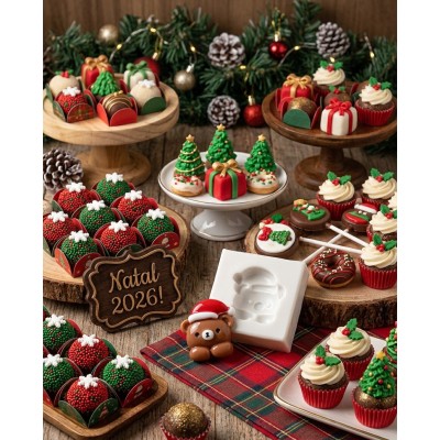 Molde de Silicone Confeitaria Carinha Urso com Gorro Noel 2300