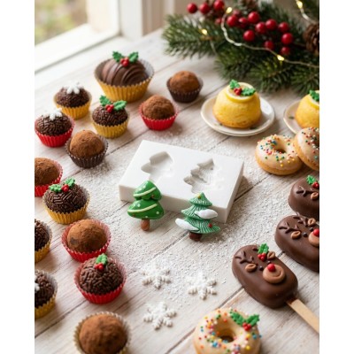 Molde de Silicone Confeitaria Pinheiros Natal Miniatura 2299