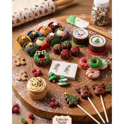 Molde de Silicone Confeitaria Pinheiros Natal Miniatura 2299