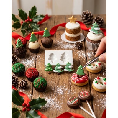 Molde de Silicone Confeitaria Pinheiros Natal Miniatura 2299