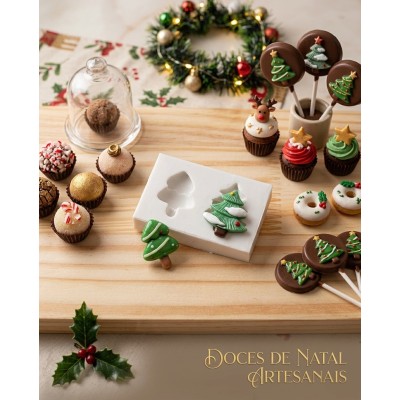 Molde de Silicone Confeitaria Pinheiros Natal Miniatura 2299