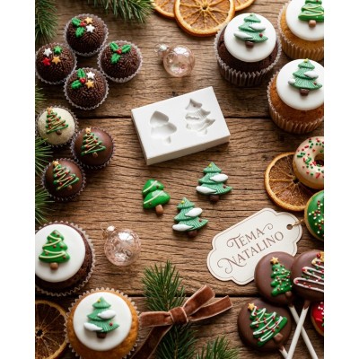 Molde de Silicone Confeitaria Pinheiros Natal Miniatura 2299