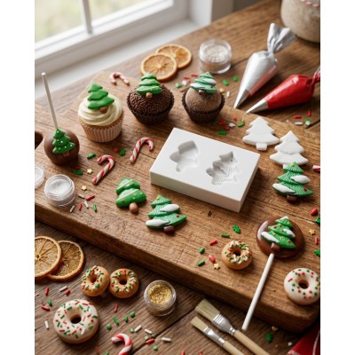 Molde de Silicone Confeitaria Pinheiros Natal Miniatura 2299