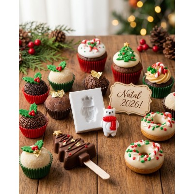 Molde de Silicone Confeitaria Urso Polar Miniatura Natal 2297