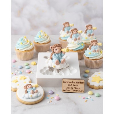 Molde de Silicone Urso na Nuvem Grande 2629 Confeitaria Biscuit