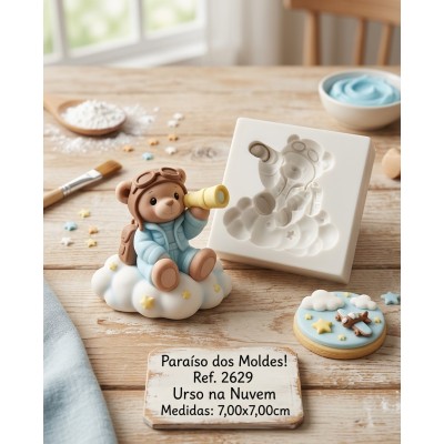 Molde de Silicone Urso na Nuvem Grande 2629 Confeitaria Biscuit