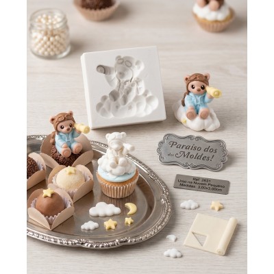 Molde de Silicone Urso na Nuvem Pequeno 2631 Confeitaria Biscuit