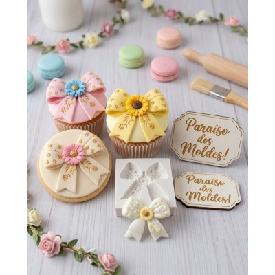 Molde de Silicone Laço Girassol ou Margarida Médio 2633 Confeitaria Biscuit