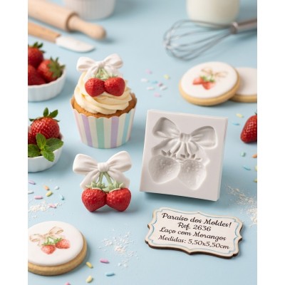 Molde de Silicone Laço com Morangos 2636 Confeitaria Biscuit