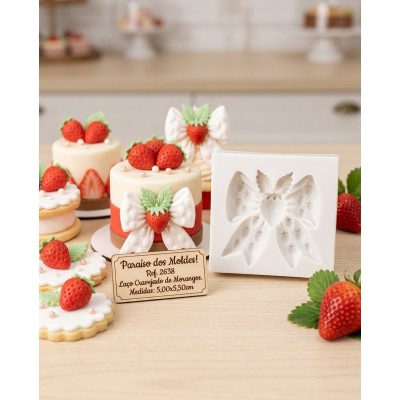 Molde de Silicone Laço Cravejado de Morangos 2638 Confeitaria Biscuit