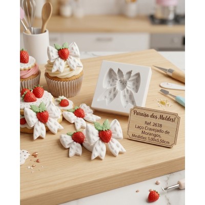 Molde de Silicone Laço Cravejado de Morangos 2638 Confeitaria Biscuit