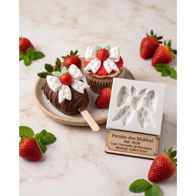 Molde de Silicone Laço Cravejado de Morangos 2638 Confeitaria Biscuit