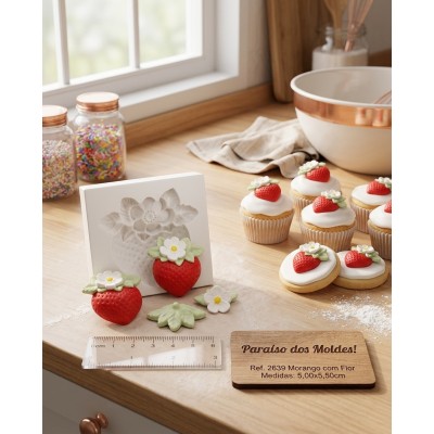 Molde de Silicone Morango com Flor 2639 Confeitaria Biscuit