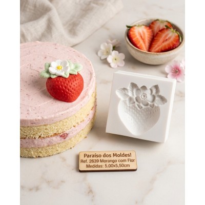 Molde de Silicone Morango com Flor 2639 Confeitaria Biscuit