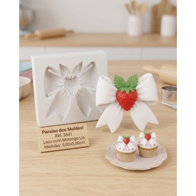 Molde de Silicone Laço com Morango Lia 2641 Confeitaria Biscuit