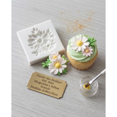 Molde de Silicone Duas Margaridas com Folhas 2642 Confeitaria Biscuit