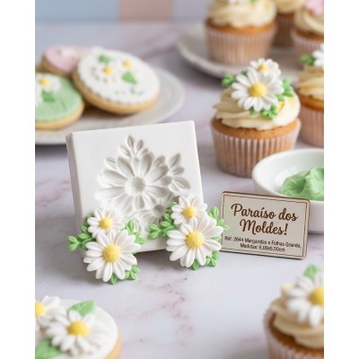 Molde de Silicone Duas Margaridas com Folhas 2642 Confeitaria Biscuit