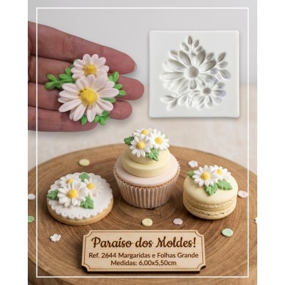 Molde de Silicone Duas Margaridas com Folhas 2642 Confeitaria Biscuit