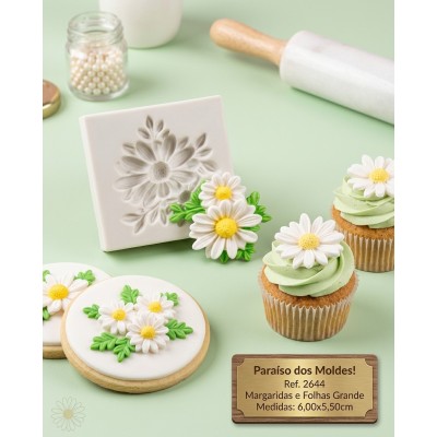 Molde de Silicone Duas Margaridas com Folhas 2642 Confeitaria Biscuit