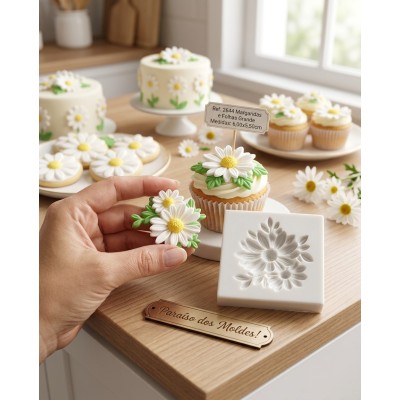 Molde de Silicone Duas Margaridas com Folhas 2642 Confeitaria Biscuit
