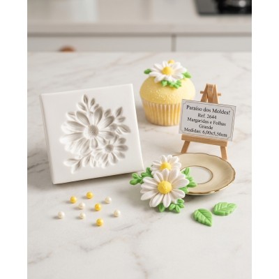 Molde de Silicone Duas Margaridas com Folhas 2642 Confeitaria Biscuit