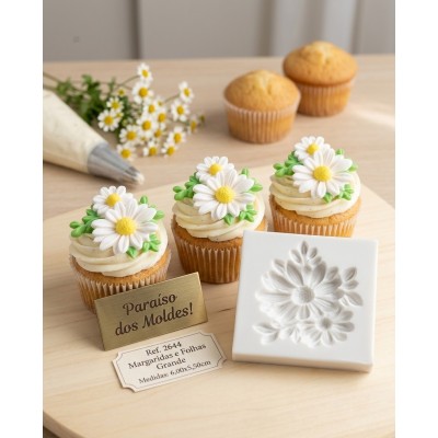 Molde de Silicone Duas Margaridas com Folhas 2642 Confeitaria Biscuit