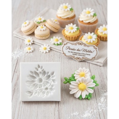 Molde de Silicone Duas Margaridas com Folhas 2642 Confeitaria Biscuit