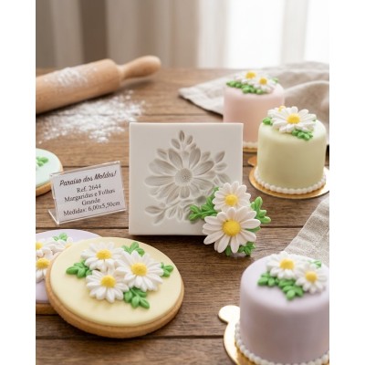 Molde de Silicone Duas Margaridas com Folhas 2642 Confeitaria Biscuit
