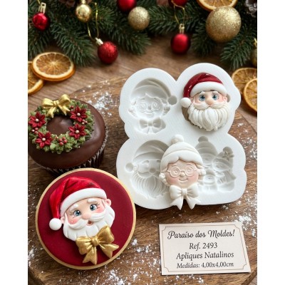 Molde de Silicone Apliques Guirlanda Boneco Neve e Carinha Noel 2493