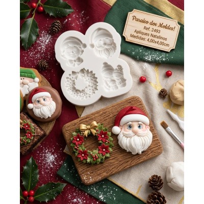 Molde de Silicone Apliques Guirlanda Boneco Neve e Carinha Noel 2493