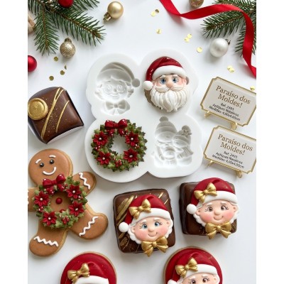 Molde de Silicone Apliques Guirlanda Boneco Neve e Carinha Noel 2493