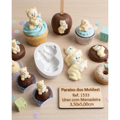 Molde de Silicone Confeitaria Biscuit Urso com Mamadeira - 1533