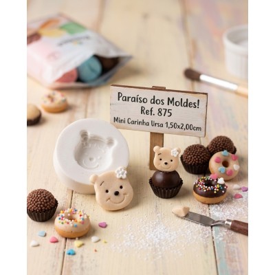 Molde de Silicone Carinha de Ursa Com Flor - 875