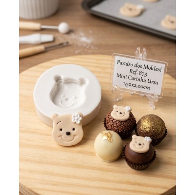 Molde de Silicone Carinha de Ursa Com Flor - 875