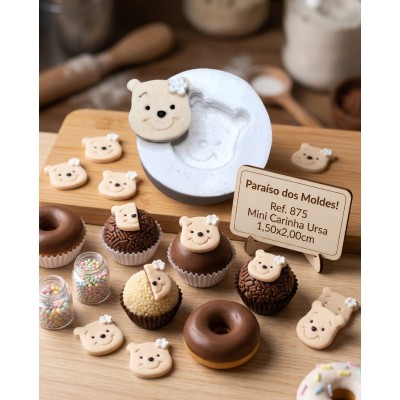 Molde de Silicone Carinha de Ursa Com Flor - 875