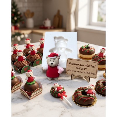 Molde de Silicone Urso Noel com Caneca - 1543