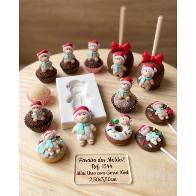 Molde de Silicone Urso Noel com Gorra - 1544