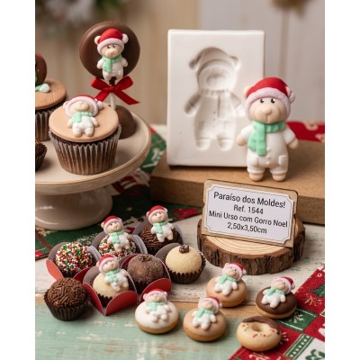 Molde de Silicone Urso Noel com Gorra - 1544