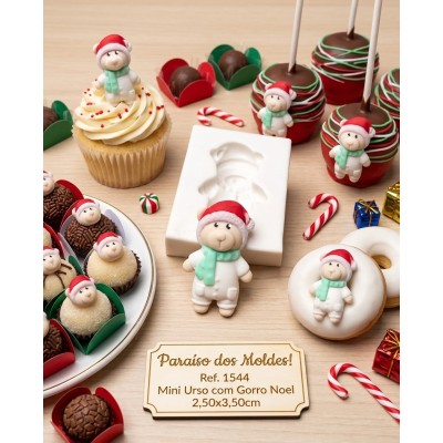 Molde de Silicone Urso Noel com Gorra - 1544