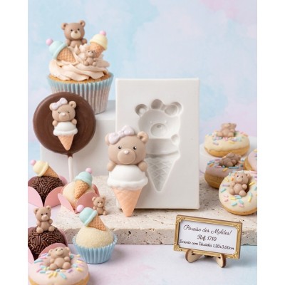 Molde de Silicone Confeitaria e Biscuit Sorvete com Ursinho 1710