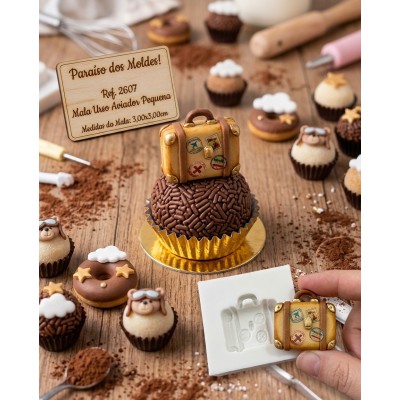 Molde de Silicone Mala Aviador Pequena 2607 Confeitaria Biscuit
