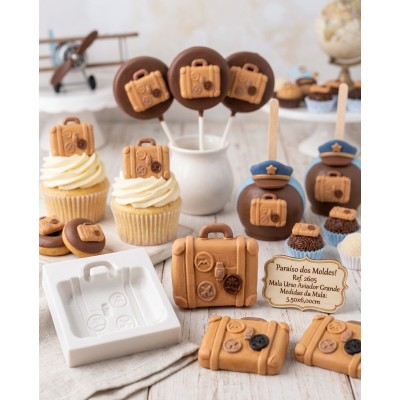 Molde de Silicone Mala Aviador Grande e Funda 2605 Confeitaria Biscuit