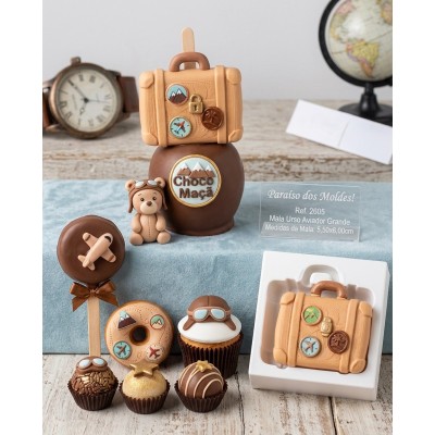 Molde de Silicone Mala Aviador Grande e Funda 2605 Confeitaria Biscuit