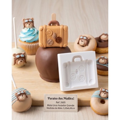 Molde de Silicone Mala Aviador Grande e Funda 2605 Confeitaria Biscuit